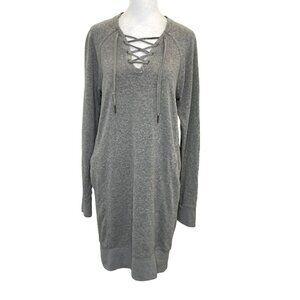 prAna Hemp Blend Sweatshirt Dress Laced Neck Long Sleeve Heather Gray size Small